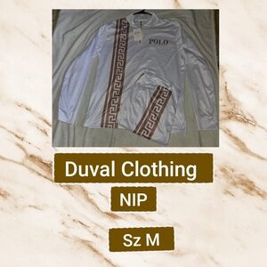 ❤️ NIP Duval Clothing White and Brown Long Sleeve Shirt & Pants Set Sz XL